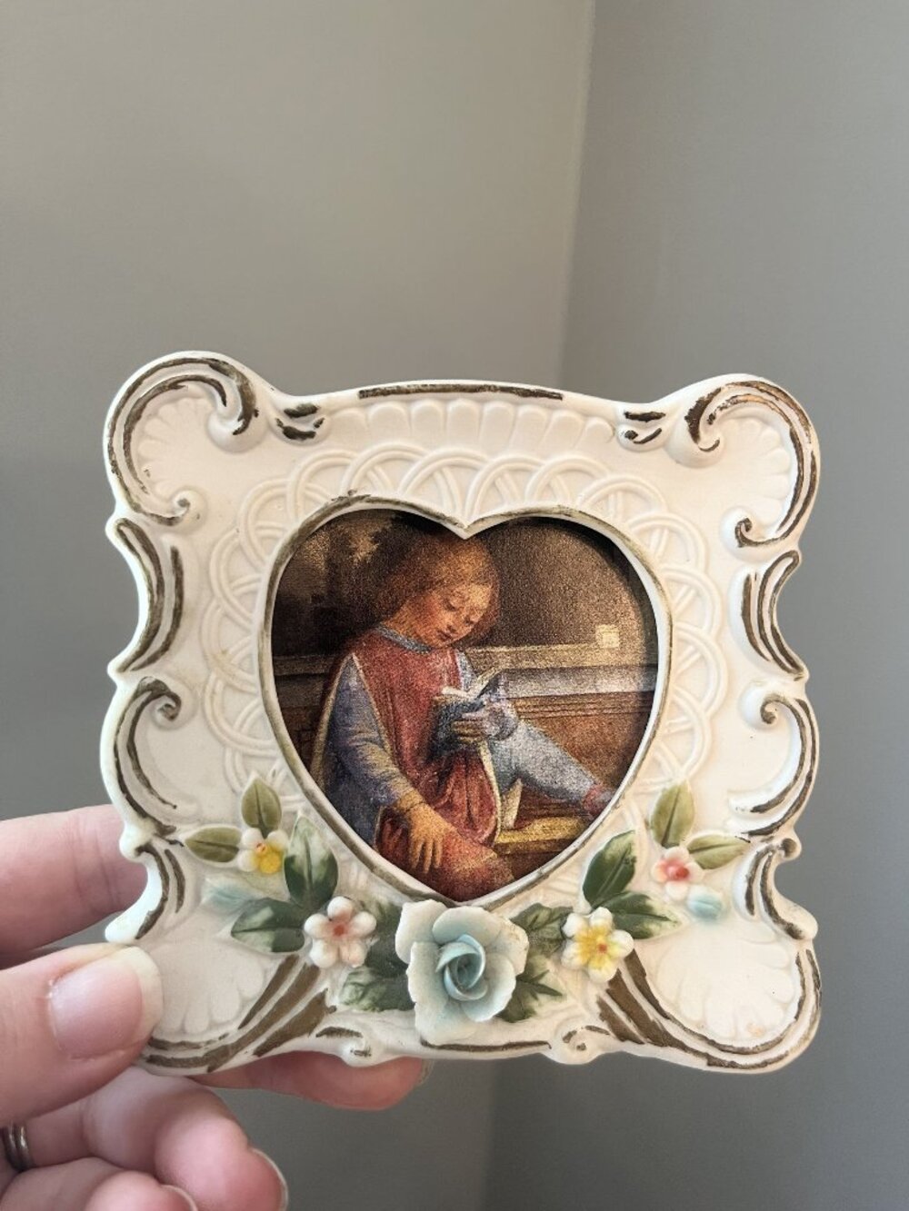 Vintage Ceramic Heart Picture Frame - 1990s Photo Frame
